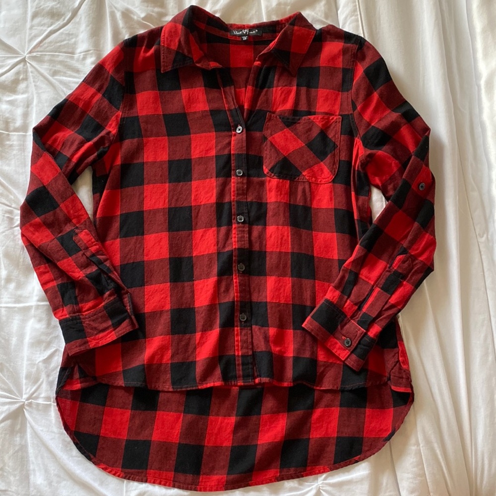 Red and black flannel button shirt
